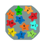 Colorful number chart with star-shaped numbers on a gray background